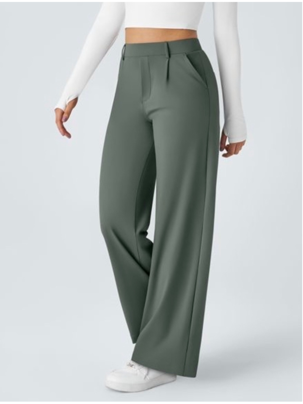 Halara Flex DayStretch Green High Waisted Straight Leg Work Pants Med Business